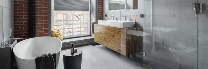 A walk in shower installation adds character to a Long Beach, CA bathroom.